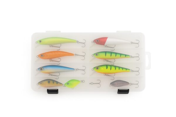 8 Caja de señuelos con divisiones y accesorios de pesca (FK-901B )