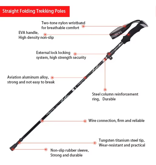 Bastón de trekkig aluminoo 4 tramos liviano compact0 130cm (BTX-2-5)