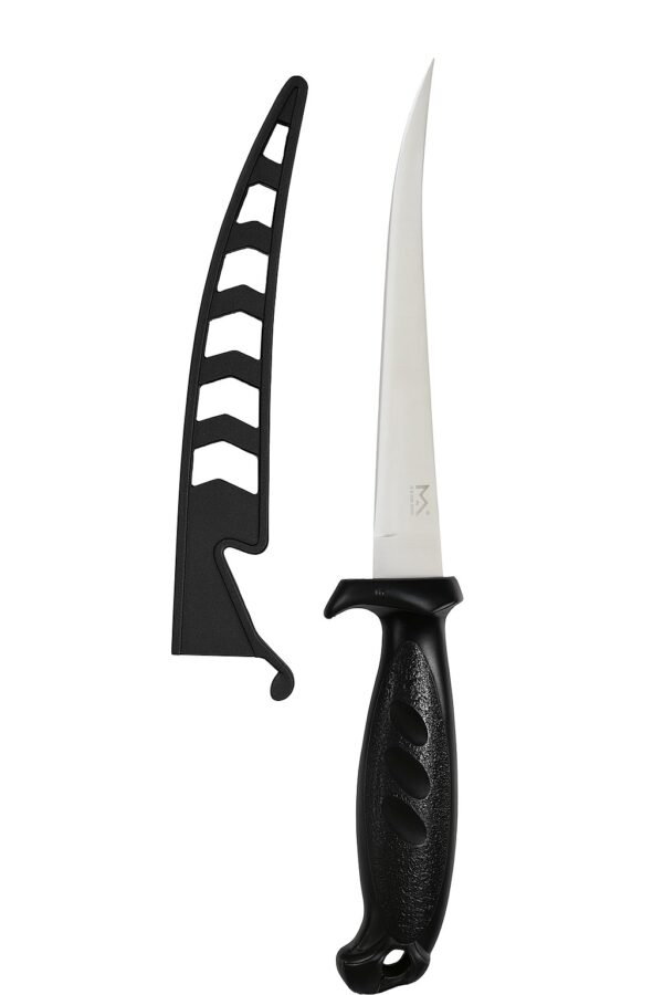 Balde de cuchillo filetador de 28cm cm, mango negro con vaina x 36 unidades (FFD510)