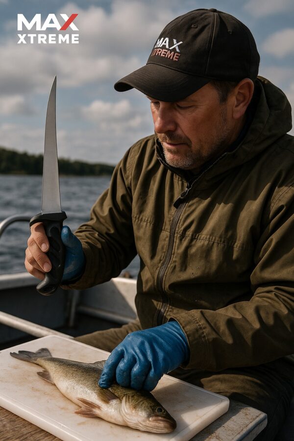 Balde de cuchillo filetador de 28cm cm, mango negro con vaina x 36 unidades (FFD510)