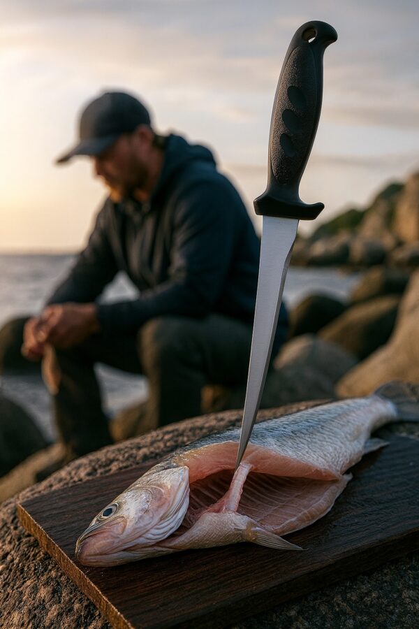 Balde de cuchillo filetador de 28cm cm, mango negro con vaina x 36 unidades (FFD510)