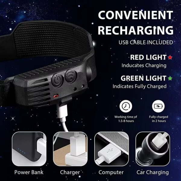 LDC-1-2 8 Linterna recargable vincha usd de 1 tira color amarillo con sensor (LDC-1-2)