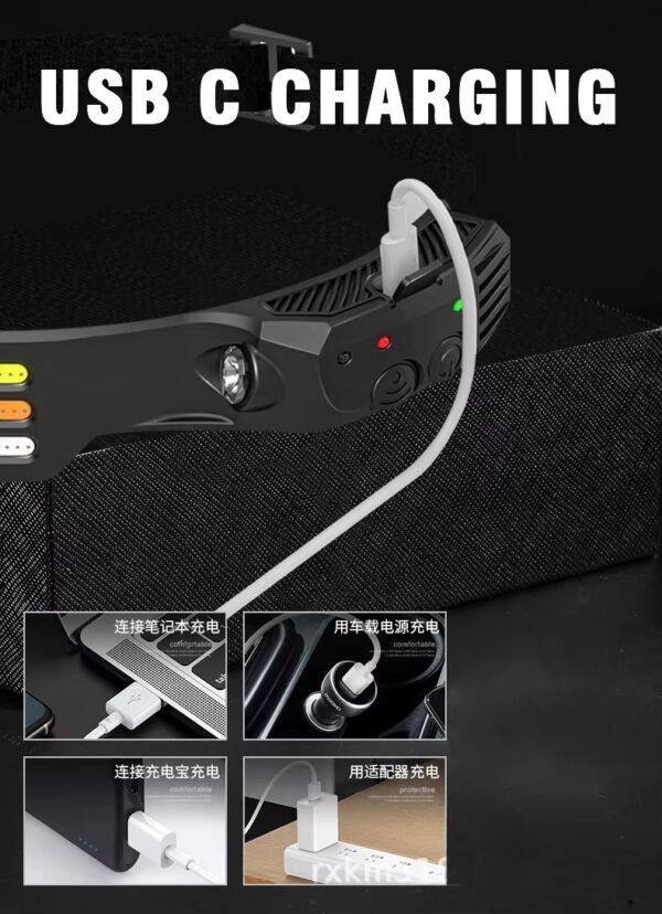 LDC 1-3 6 Linterna recargable vincha usd de 3 tiras color amarillo con sensor (LDC-1-3)