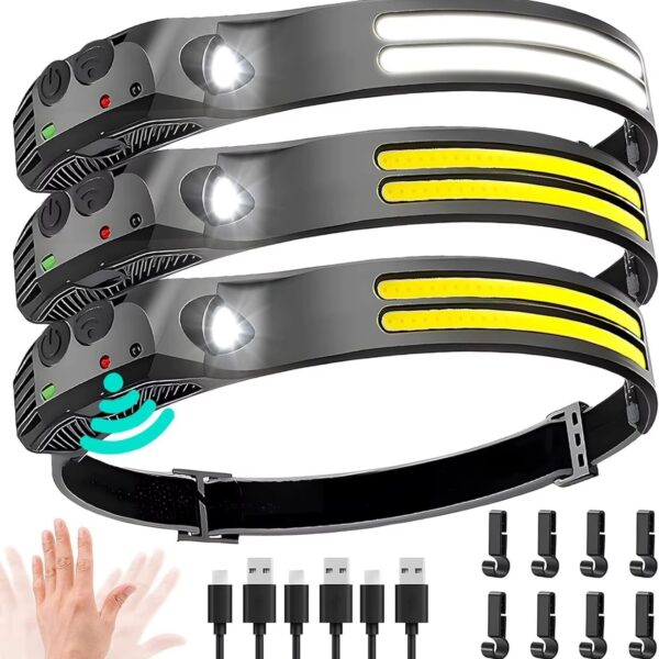 Linterna recargable vincha usd de 2 tiras color amarillo con sensor (LDC-2-2)