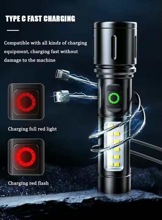 LIN 1-3 5 Linterna de mano antorcha de aluminio zoom recargable. usb mini reflector linterna led 14cm (LIN-1-3)