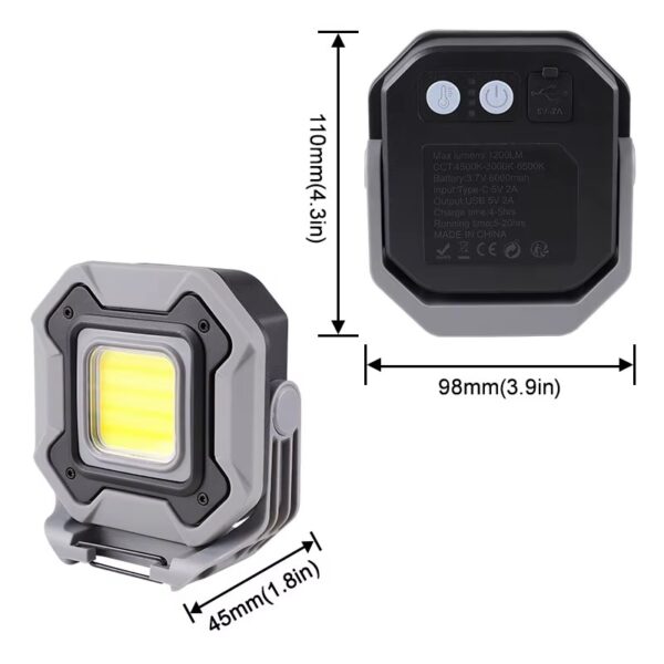 Linterna de emergencia con iman de 1,200 lumenes, power bank, usb-c (LIN-1-7)