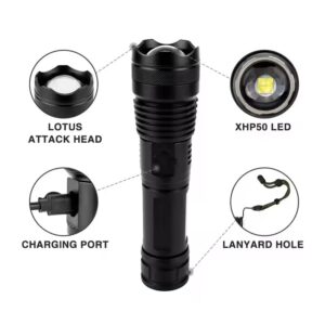 LIN1-8 3 Linterna tactica led aluminio xhp50, recargable, batería 18650 battery (LIN-1-9)