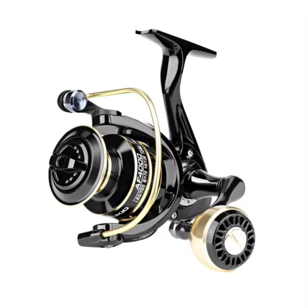 Reel black Rain carrete metalico, manija de fuerza.