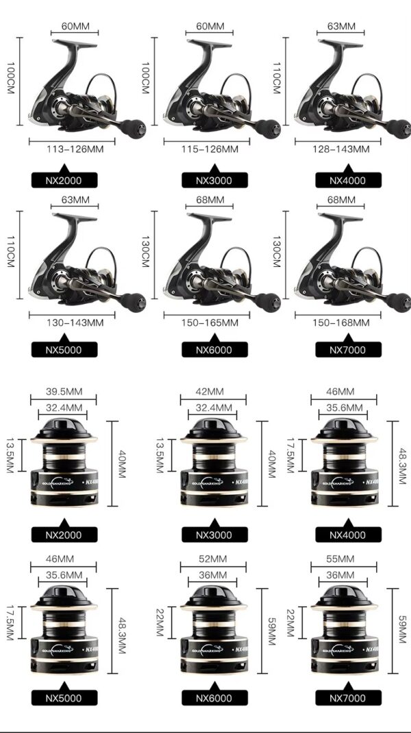 Reel black Rain carrete metalico, manija de fuerza.
