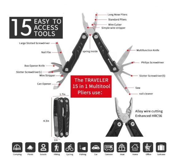 Cortapluma acero multifuncion 15 usos con estuche (PIN-3-5)