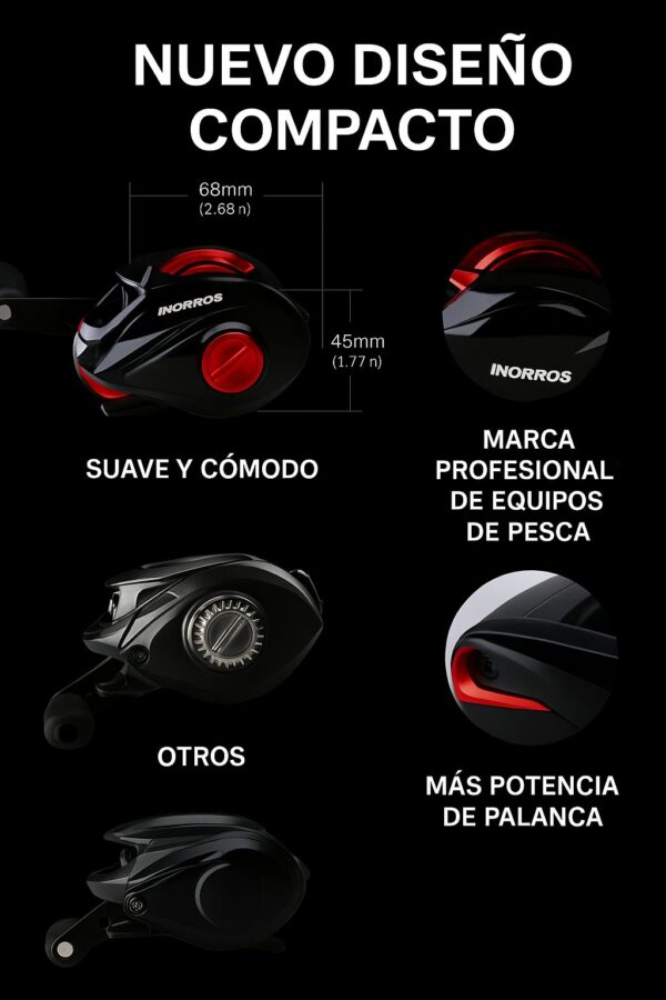 Reel DW128 Baitcasting ultra ligero con estructura resistente