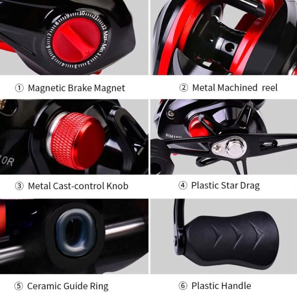 Reel DW128 Baitcasting ultra ligero con estructura resistente