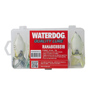 Caja con 5 señuelos artificiales tipo rana Waterdog - 6,5 cm 18 g (RANABOX6518)