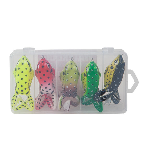 Caja con 5 señuelos artificiales tipo rana Waterdog - 6,5 cm 18 g (RANABOX6518)